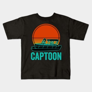 Pontoon Captain Funny Captoon Boat Lover Kids T-Shirt